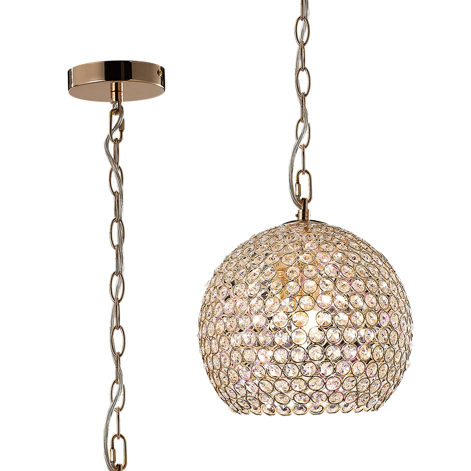 Ava French Gold Crystal Ceiling Lights Diyas Single Crystal Pendants
